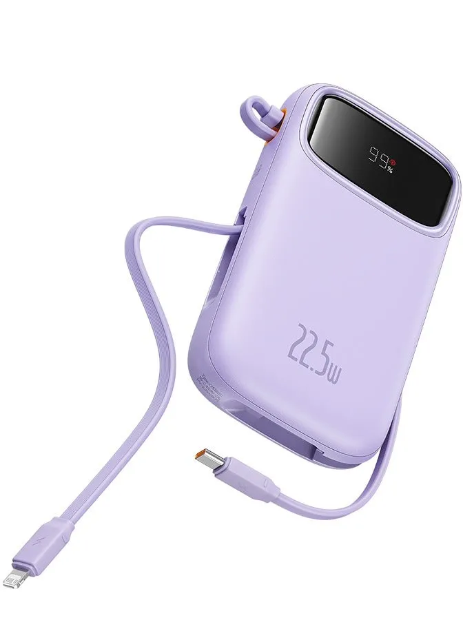 20000 mAh Portable Charger Power Bank, Fast Charging Portable Phone Charger with Built-in Lightning and USB-C Output Cable, LED Display Battery Pack for iPhone Samsung Android Pixel iPad Purple-1