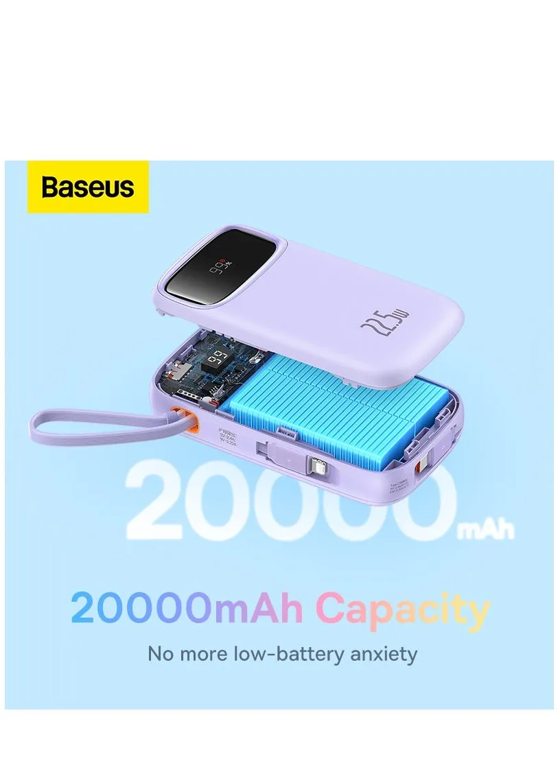 20000 mAh Portable Charger Power Bank, Fast Charging Portable Phone Charger with Built-in Lightning and USB-C Output Cable, LED Display Battery Pack for iPhone Samsung Android Pixel iPad Purple-2