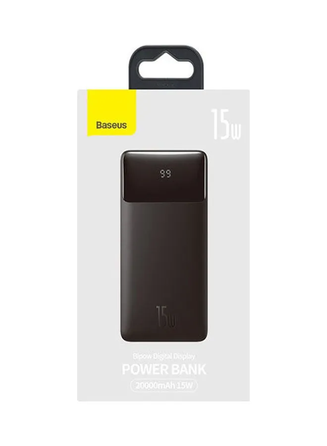 باور بانك Baseus Bipow 20000mAh للشحن السريع 15 واط | العرض الرقمي | 2xUSB، USB-C، مايكرو - أسود 20000 mAh أسود-2