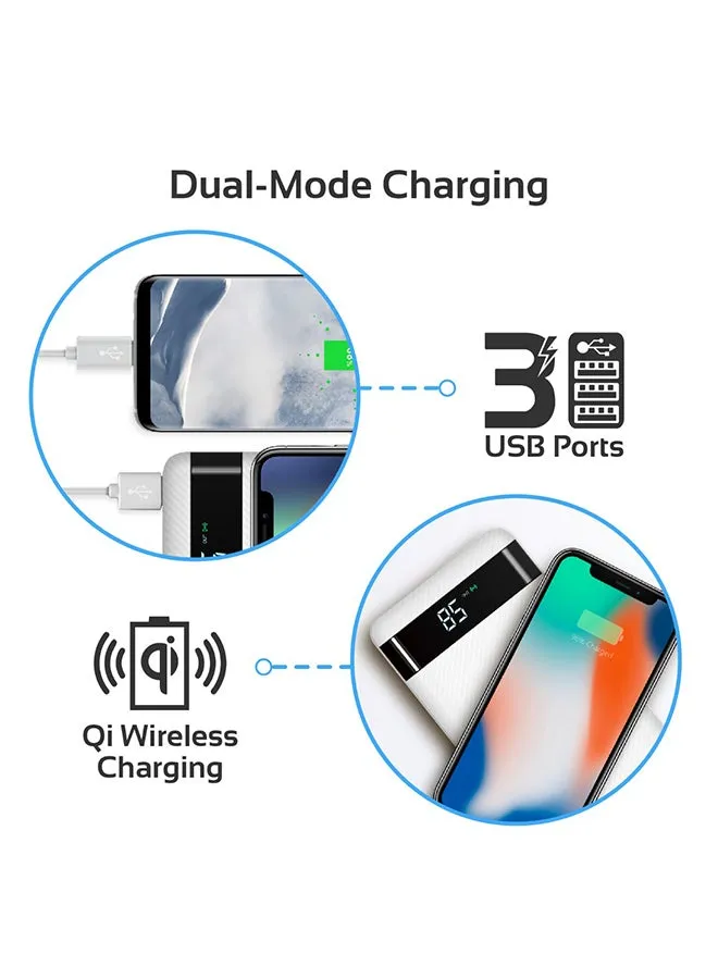 شاحن لاسلكي Qi بقدرة 20000.0 مللي أمبير في الساعة مع 20 وات PD وQC 3.0 أبيض 20000 mAh أبيض-2