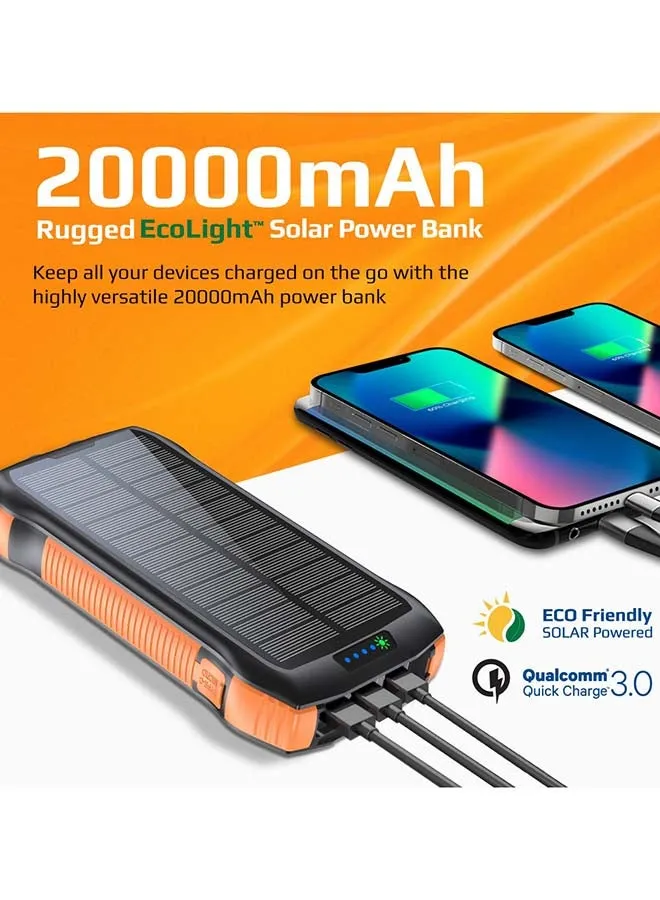 بنك الطاقة بالطاقة الشمسية Rugged EcoLight بقدرة 20000 مللي أمبير في الساعة باللون الأسود أسود-2