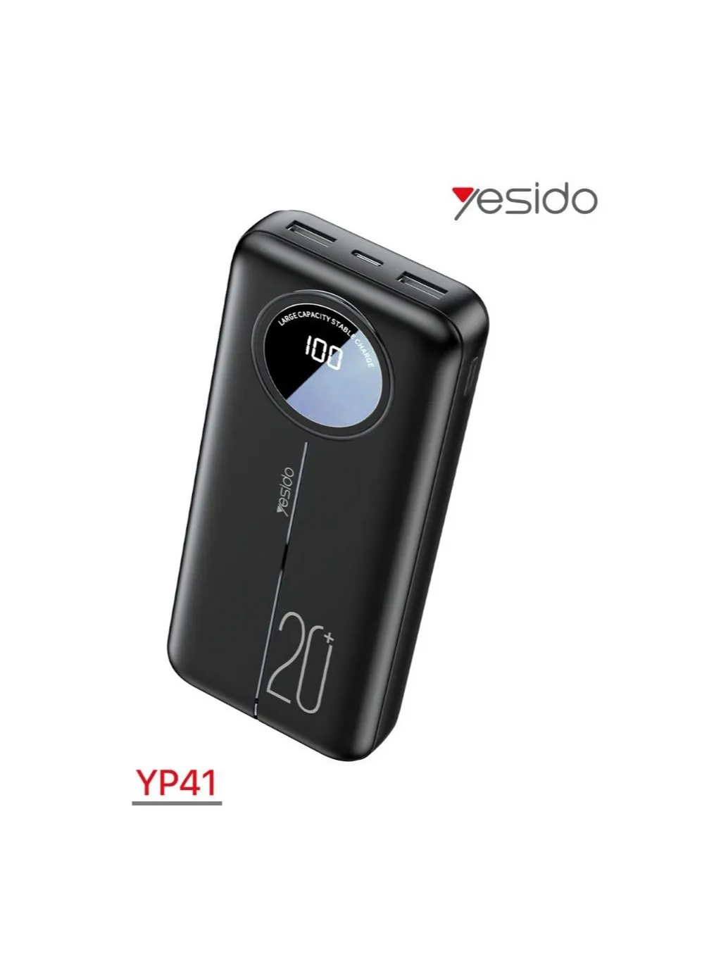 باور بانك 20000 مللي أمبير YP41 شاشة رقمية مخرج USB مزدوج 2A كحد أقصى أسود-2