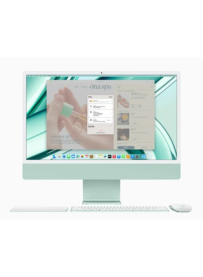 جهاز iMac مقاس 24 بوصة بشاشة Retina 4.5K: شريحة Apple M3 مع وحدة معالجة مركزية 8 أنوية ووحدة معالجة رسومات 10 أنوية ومحرك SSD سعة 256 جيجابايت/رسومات مدمجة باللغة الإنجليزية/العربية باللون الأخضر-2