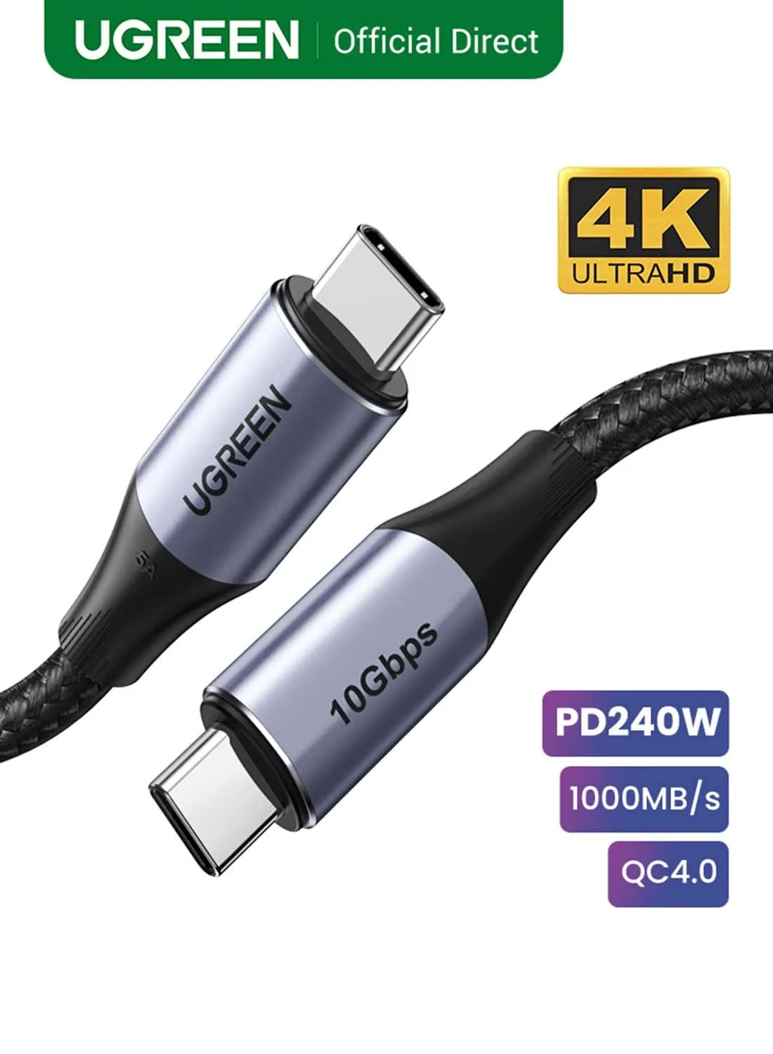 كبيل USB C ب140واط  1متر تايب سي Gbps10 لنقل البيانات 4K@60 هرتز  الفيديو اخراج USB C 3.1 Gen 2 لسلسلة ايفون 15 برو ماكس، ولابتوب، وايباد، وماك بوك برو/اير، وجالاكسيS23 اس 22، وهواوي، شاومى PS5,TV أسود-1