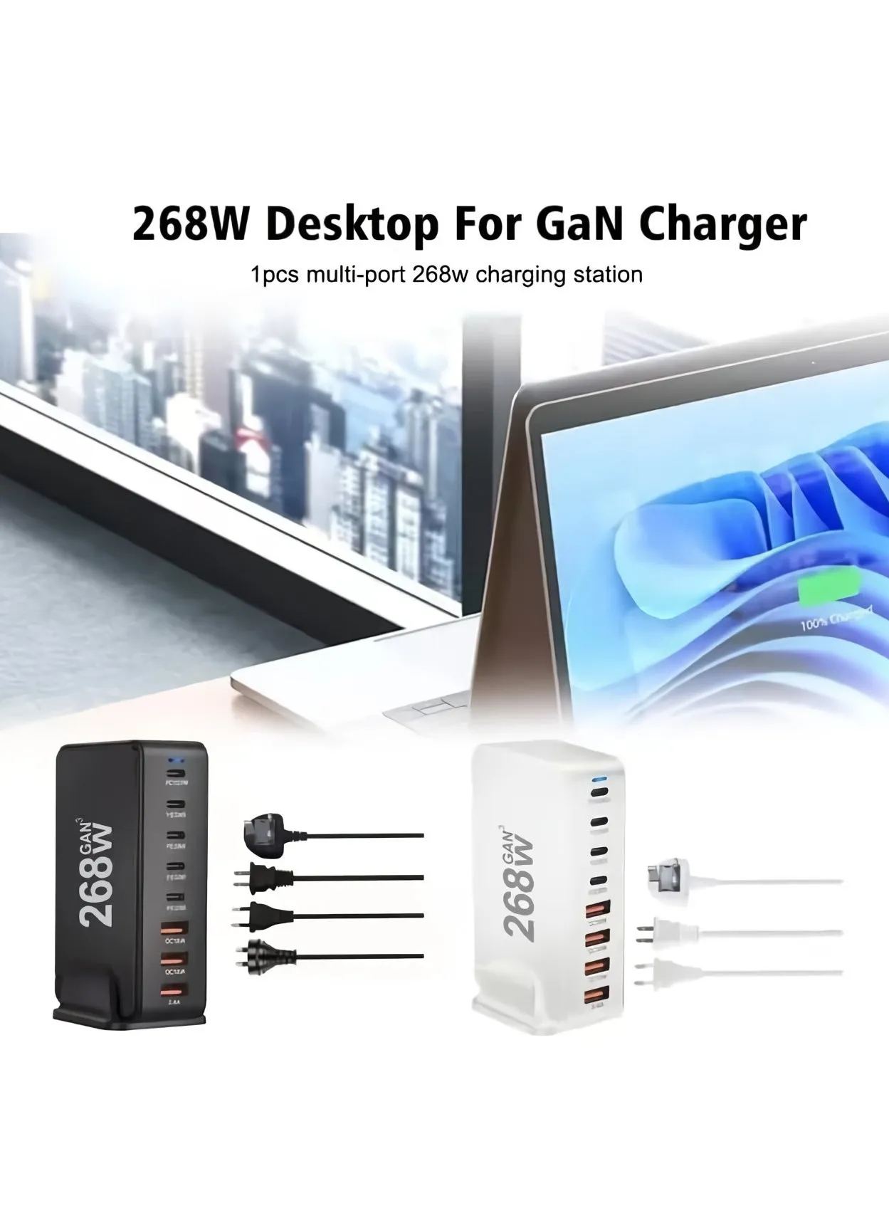 240W Gan USB Type C Fast Charger, Multiple Use 8 Ports PD QC4.0 Laptop Charger, Safe And Durable Desktop Charger Compatible for Macbook Pro/Air/Ipad Pro/Iphone, (240w US Standard, White)-2