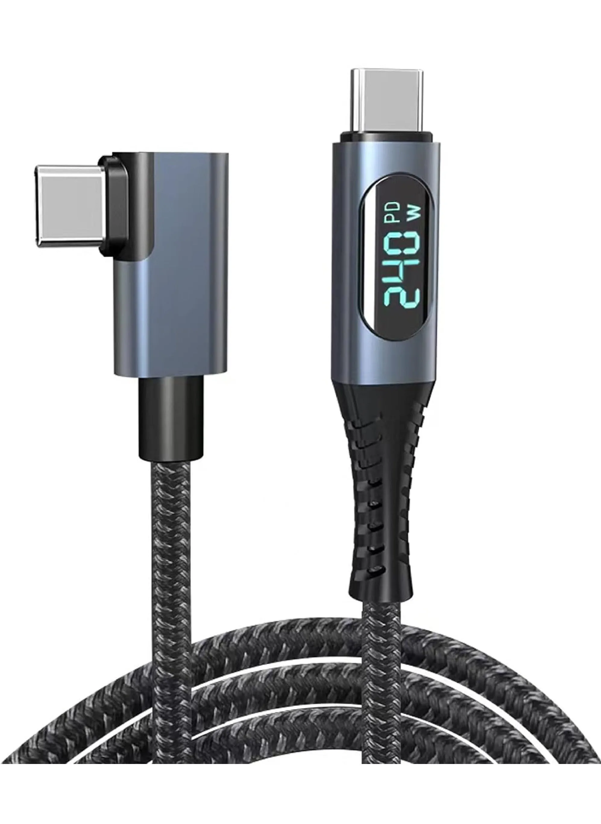 كابل USB 4 بقوة 240 وات مع شاشة LED 40 جيجابت في الثانية 8K@60 هرتز PD USB من النوع C إلى USB C ذكر إلى ذكر مع سلك كابل 90 درجة للكمبيوتر المحمول من النوع C-1