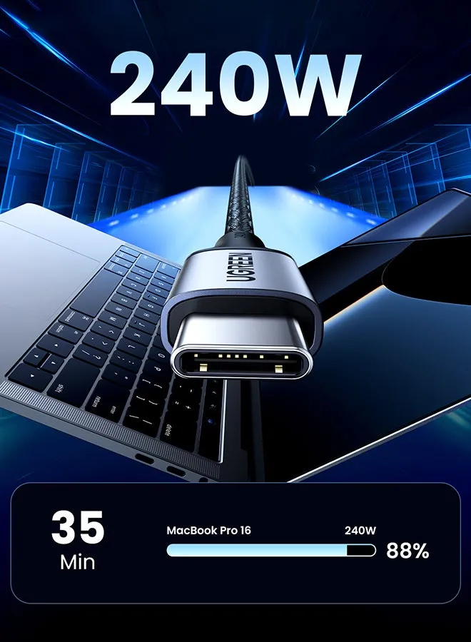 240 واط كابل تايب سي يواس بي بطول 1 متر (48 فولت 5 أمبير) توصيل الطاقة PD 3.1 كابل  يواس بي  السريع لسلسلة ايفون 15، وماك بوك برو/اير، وايباد/لابتوب / جالكسي S24 الترا/S23 الترا/شاومى /هواوي-2