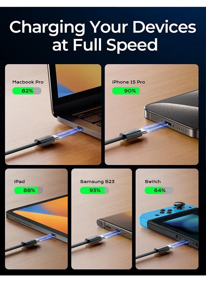 كابل USB C إلى USB C بقدرة 240 واط [6.6أقدام/2 حزمة]، شاحن iPhone 15 معتمد، كابل شحن سريع USBC إلى USBC لهاتف iPhone 15/Pro/Plus/Pro Max/iPad Pro/Air/MacBook، سلك من النوع C لهاتف Samsung S23-2