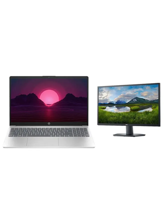 كمبيوتر محمول 250 G10 بشاشة 15.6 بوصة عالية الدقة، ومعالج Core i3-1315U/ذاكرة وصول عشوائي 16 جيجابايت/محرك أقراص SSD سعة 512 جيجابايت/نظام التشغيل Windows 11/بطاقة رسومات Intel Iris Xe + شاشة 210-AZKS/SE2722H مع شاشة LED عالية الدقة مقاس 27 بوصة-1