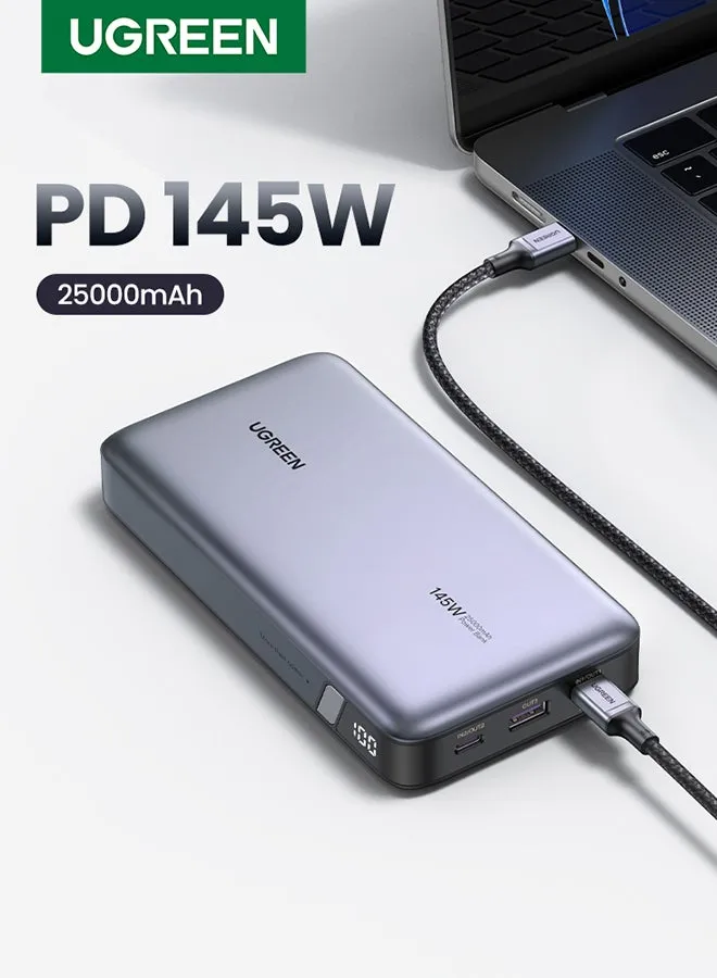 باور بانك محمول 25000mAh بقدرة 145 واط للاب توب، شحن سريع بـ3 منافذ، شاشة عرض رقمية ذكية USB C متوافق مع ماك بوك برو/اير، ديل، ايباد، ايفون، ستيم ديك، والمزيد 25000 mAh-1