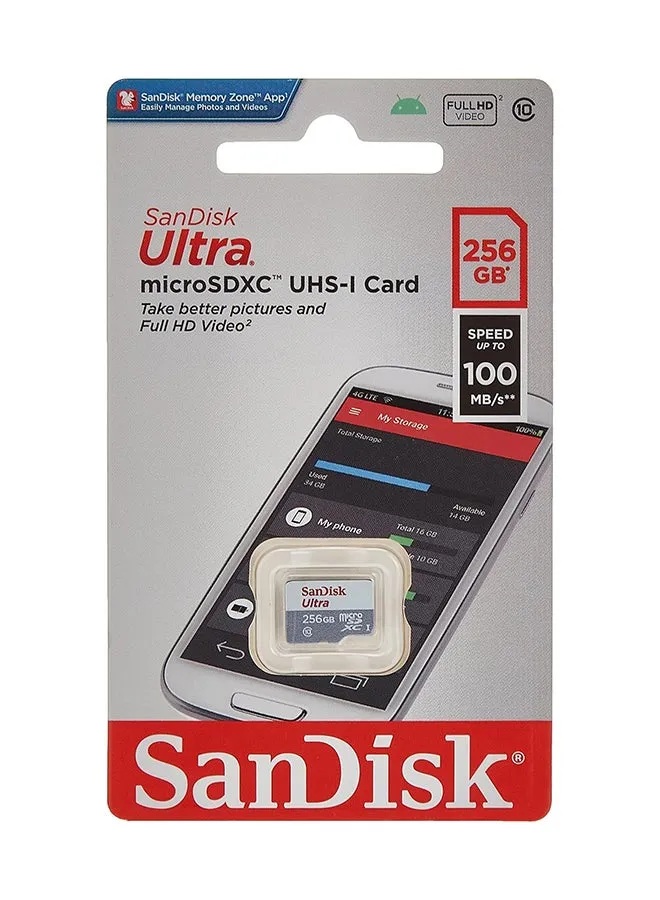 بطاقة Ultra Microsdxc Uhs 1 سعة 256 جيجابايت بسرعة 100 ميجابايت/ثانية رمادية -Sdsqunr-256G-Gn3Mn، رمادية 256 جيجابايت 256 GB-2