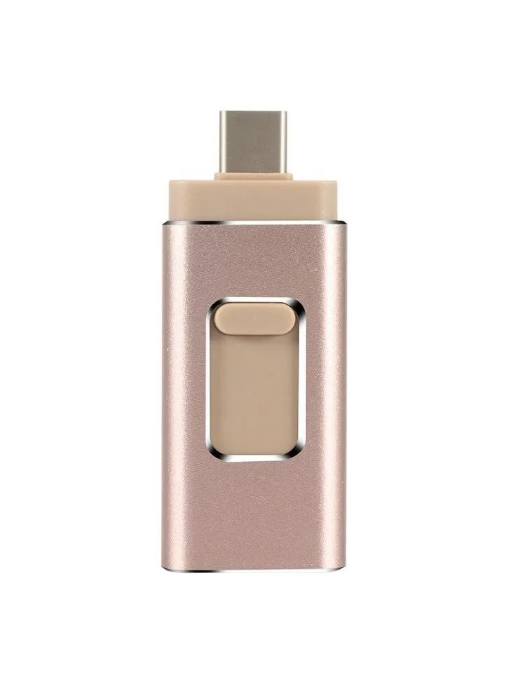 256GB USB Flash Drive, Shock Proof 3-in-1 External USB Flash Drive, Safe And Stable USB Memory Stick, Convenient And Fast Metal Body Flash Drive, Gold Color (Type-C Interface + apple Head + USB Local)-1