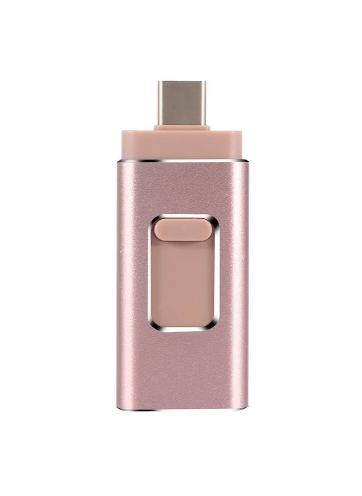 256GB USB Flash Drive, Shock Proof 3-in-1 External USB Flash Drive, Safe And Stable USB Memory Stick, Convenient And Fast Metal Body Flash Drive, Rose Gold (Type-C Interface + apple Head + USB)-1