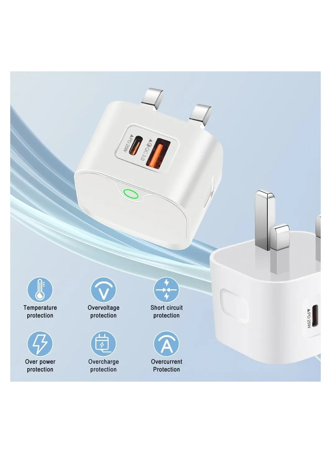 25W USB C Charger，Necomi 2 Ports QC3.0 and PD25W Fast Charging Plug，for iPhone 15/15 Pro/Max/Plus /14/13/12/Galaxy S23/S22/S21/S21/Note/20/10/S10/S9/Google Pixel,for iPad Pro Air Mini-2