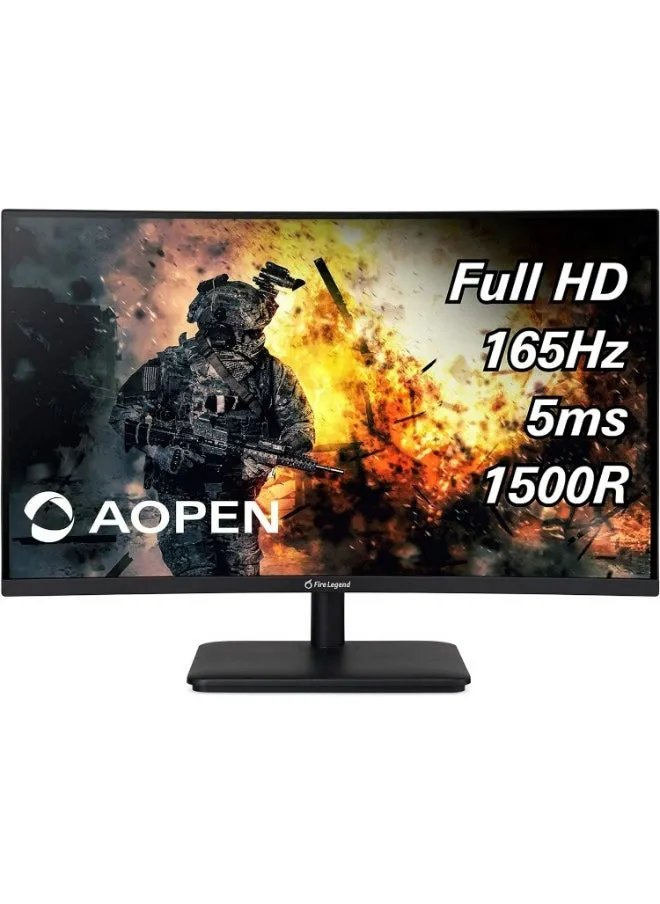 شاشة ألعاب 27 بوصة AOpen، منحنية 1500R عالية الدقة بالكامل (1920 × 1080) VA مع تقنية AMD Radeon Freesync Premium، 165 هرتز (منفذ عرض ومنفذان X Hdmi) 27Hc5R Pbiipx-1