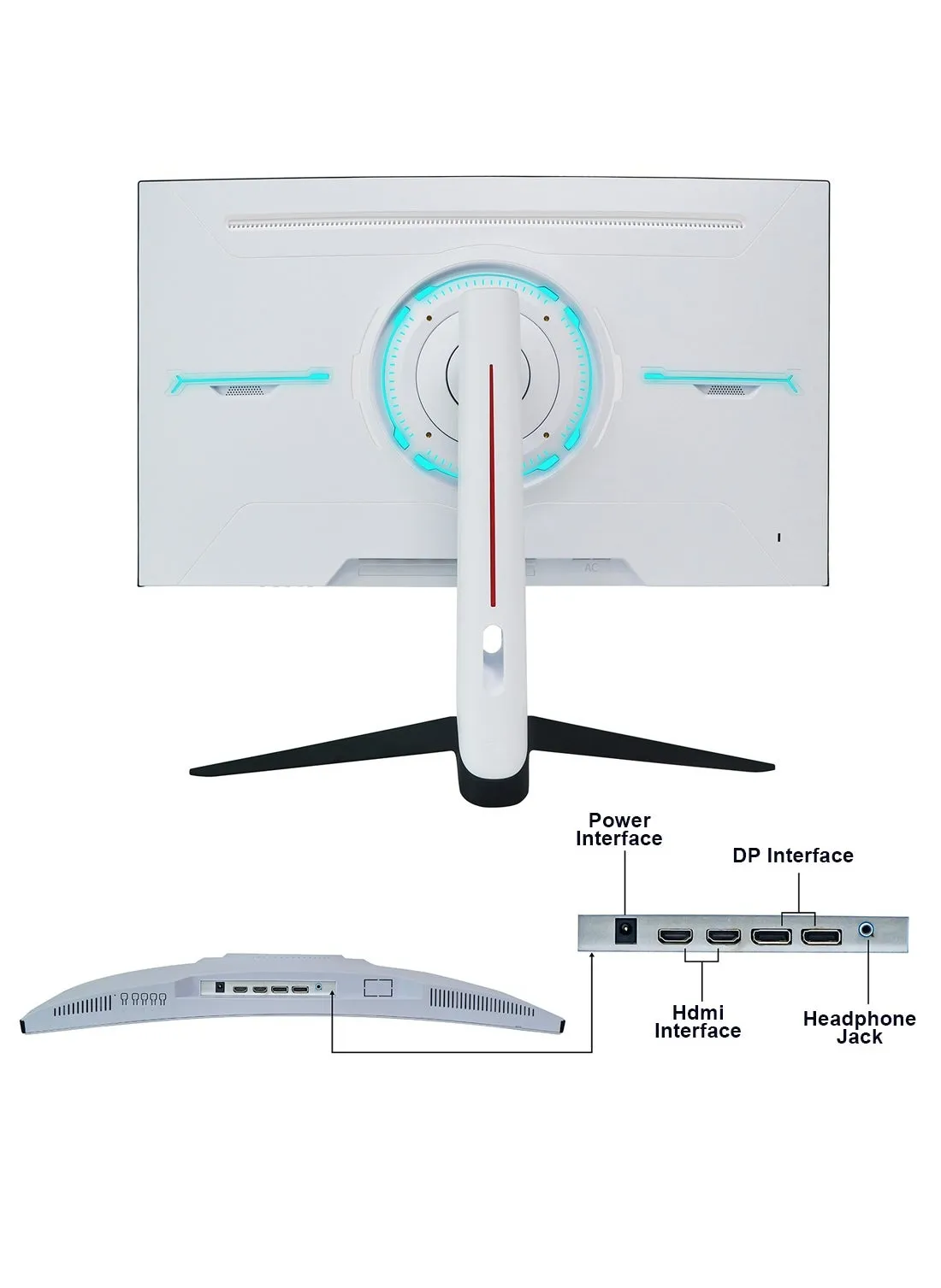 شاشة ألعاب منحنية 27 بوصة 165 هرتز مع إضاءة خلفية LED، شاشة كمبيوتر QHD 2560 × 1440 (2K) شاشة كمبيوتر 16:9 شاشة HDR عريضة استجابة 1 مللي ثانية (2*DP+2*HDMI+DC+Audio) أبيض-2