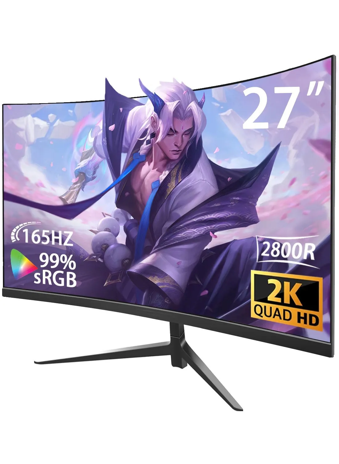 27 Inch Curved Gaming Monitor,QHD 2560 x 1440 Computer Monitor 165Hz,16:9 Wide HDR Display,FreeSync,1ms Response,2* HDMI  2* DP & DisplayPort,Tilt Adjustable-1