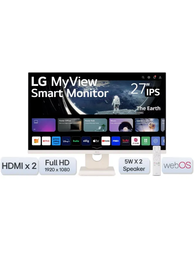 شاشة MyView الذكية مقاس 27 بوصة بدقة FHD (1920x1080) IPS، WebOS 23، HDR 10، مكبرات صوت 5Wx2، AirPlay 2، مشاركة الشاشة، بلوتوث، تطبيق ThinQ وجهاز التحكم عن بعد - 27SR50F-W أبيض-1