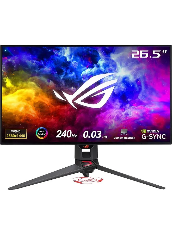 شاشة ألعاب ROG Swift OLED PG27AQDM مقاس 27 بوصة بدقة 1440 بكسل، OLED، 240 هرتز، 0.03 مللي ثانية، مضادة للتوهج، مبدد حرارة مخصص، سطوع موحد، 99% DCI-P3، مركز DisplayWidget أسود-1