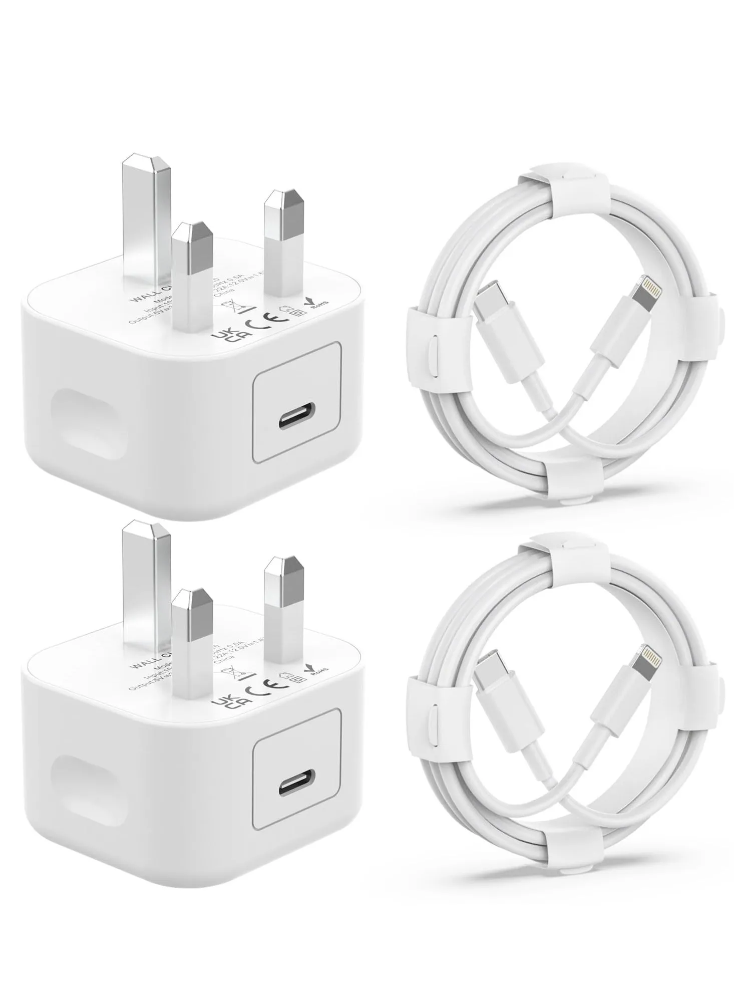 2Pack 20W PD USB C Power Adapter with 2Pack Fast Charging Cabe, USB C PD Wall Charger Plug and 2m Charger Cable Compatible iPhone14 13 12 11 Pro/Pro Max/Plus-1