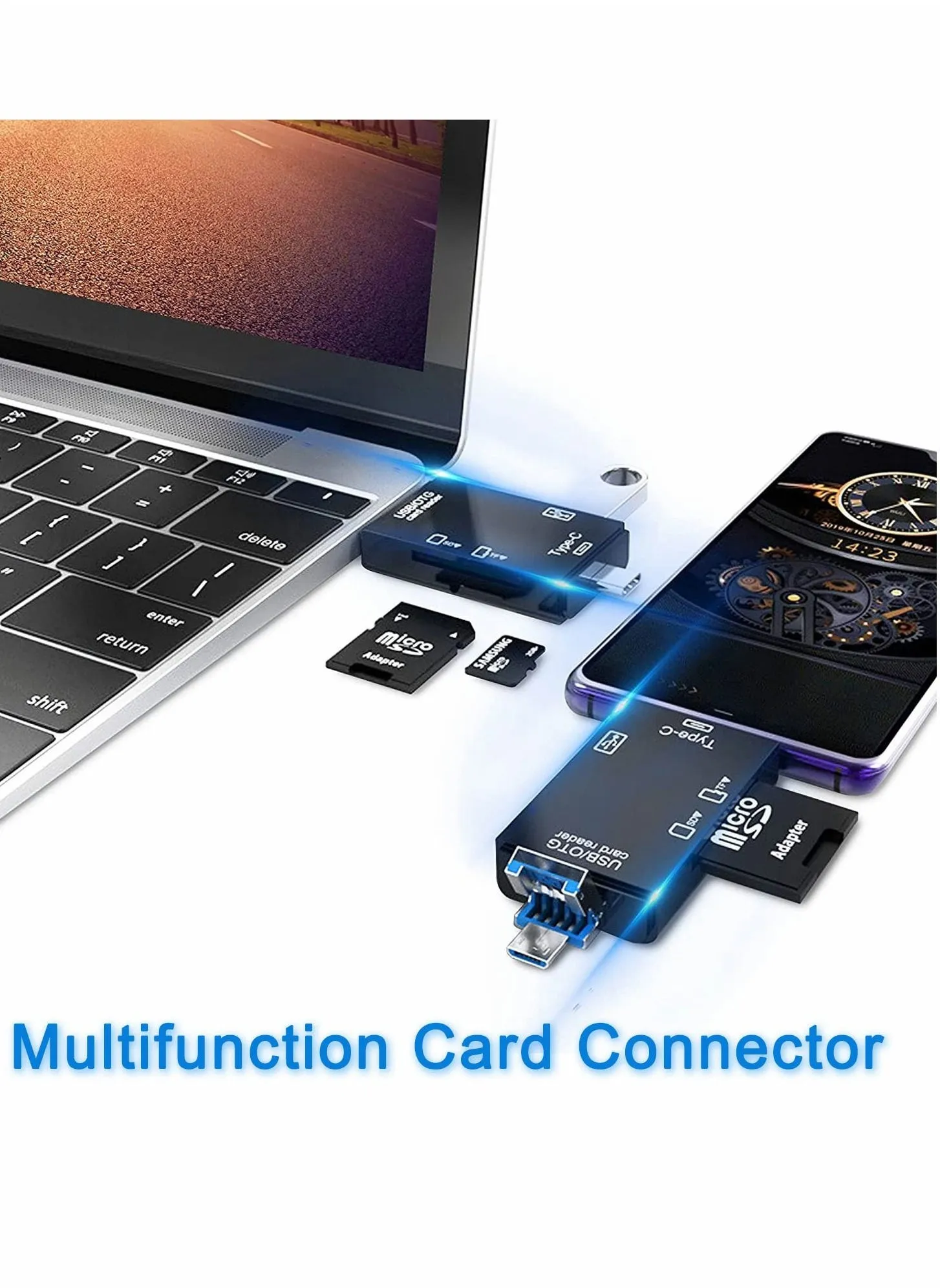 2 قطعة من قارئ بطاقات Micro SD من النوع C OTG بفتحتين وموصل USB 3.0 متعدد الوظائف يدعم CF/SD/SDHC/SCXC/MMC/MMC Micro، وما إلى ذلك، وأنظمة Windows وMac وLinux وأنظمة Android معينة-2