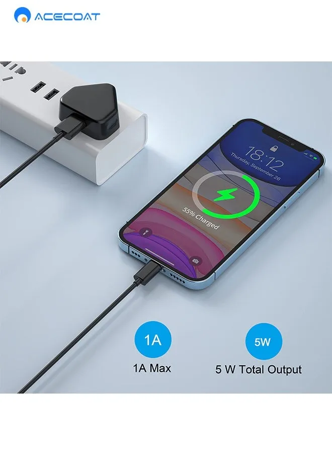 شاحن حائط USB عالمي للهاتف المحمول قطعتين مع محول طاقة بقابس المملكة المتحدة، مقبس سفر محمول لهاتف ايفون 11/10/XS/XS Max/XR/X/8/7/6 Plus/5/4/ سامسونج / هواوي/ذكري المظهر /اى باد، أسود (بدون كابل)-2