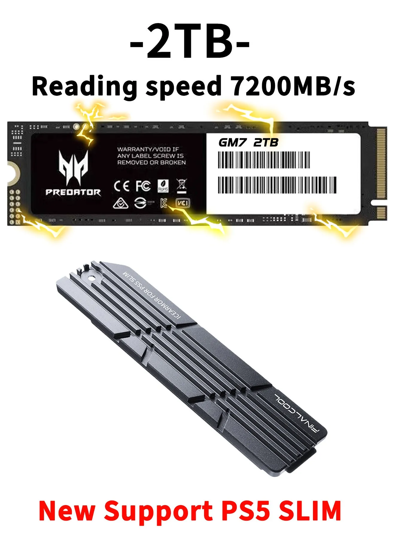 2 تيرابايت 7200 ميغابايت/ثانية SSD PCIe NVMe Gen4 M.2 2280، محركات الحالة الصلبة الداخلية، متوافقة فقط مع PS5 SLIM.-1