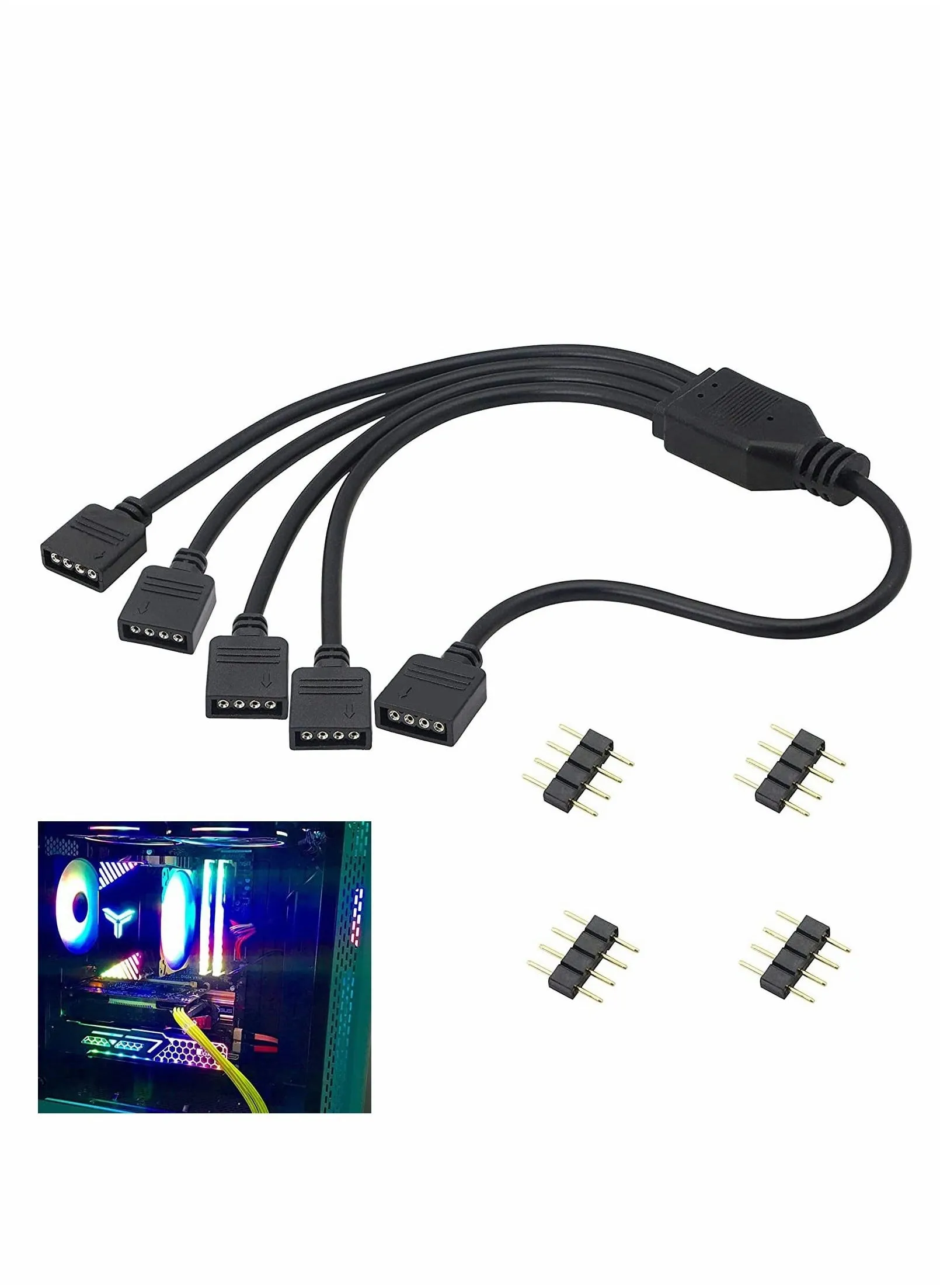 كابل مقسم RGB 2 فولت 4 سنون، موصل شريط LED على شكل Y، كابل مقسم RGB 4 سنون 1 إلى 4 مع 4 مقابس ذكر 4 سنون-1