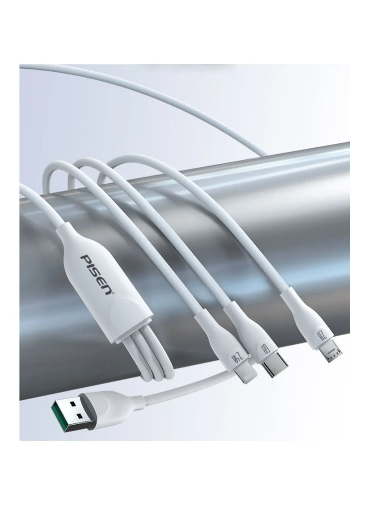 كابل شحن USB سريع 3 في 1 بقدرة 66 وات، أبيض، 1.2 متر-2