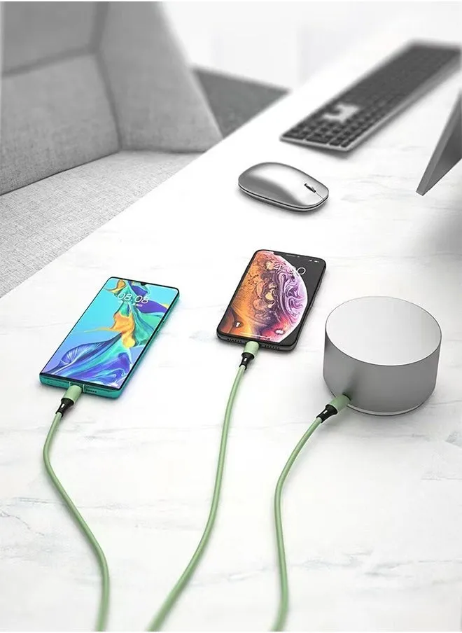 كابل شحن 3 في 1 120 سم ، جل سيليكا سائل ممتاز سلك شحن سريع USB متعدد من النوع C / Micro USB و Lightning لأجهزة iPhone و Galaxy والأجهزة اللوحية وغيرها الكثير أخضر-2