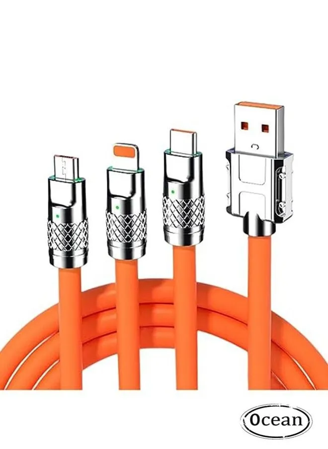 3 in 1 Fast Charging Cable, Multiple Charging Cable Extra Bolded Multi USB Charger Cord 2M For Cellphone Tablets Orange-1