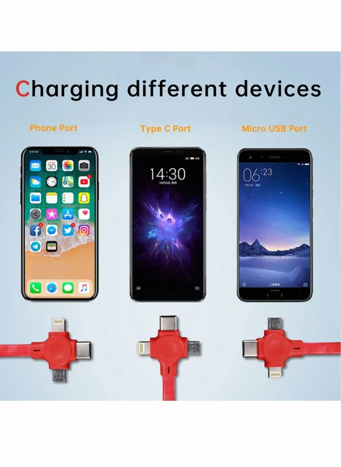 محول كابل شحن سريع متعدد المنافذ 3 في 1 مع USB C/Micro USB/متوافق مع منفذ iPhone-2