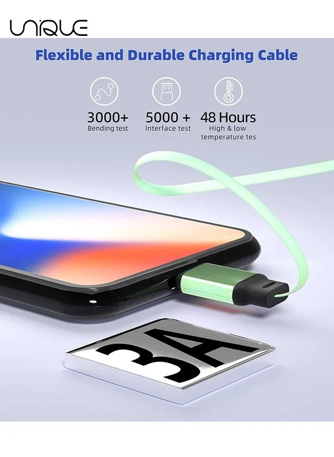 كابل شحن قابل للسحب 3 في 1 ، سلك شاحن سريع متعدد الكابلات USB لأجهزة iPhone و Samsung و iPad والأجهزة اللوحية و Switch والمزيد (أخضر)-2