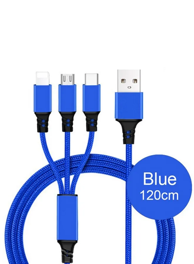 كابل USB للشحن 3 في 1 لهاتف آيفون X/Xs/Xr/ماكس/7/8 وسامسونج S10 وشاومي أزرق-1