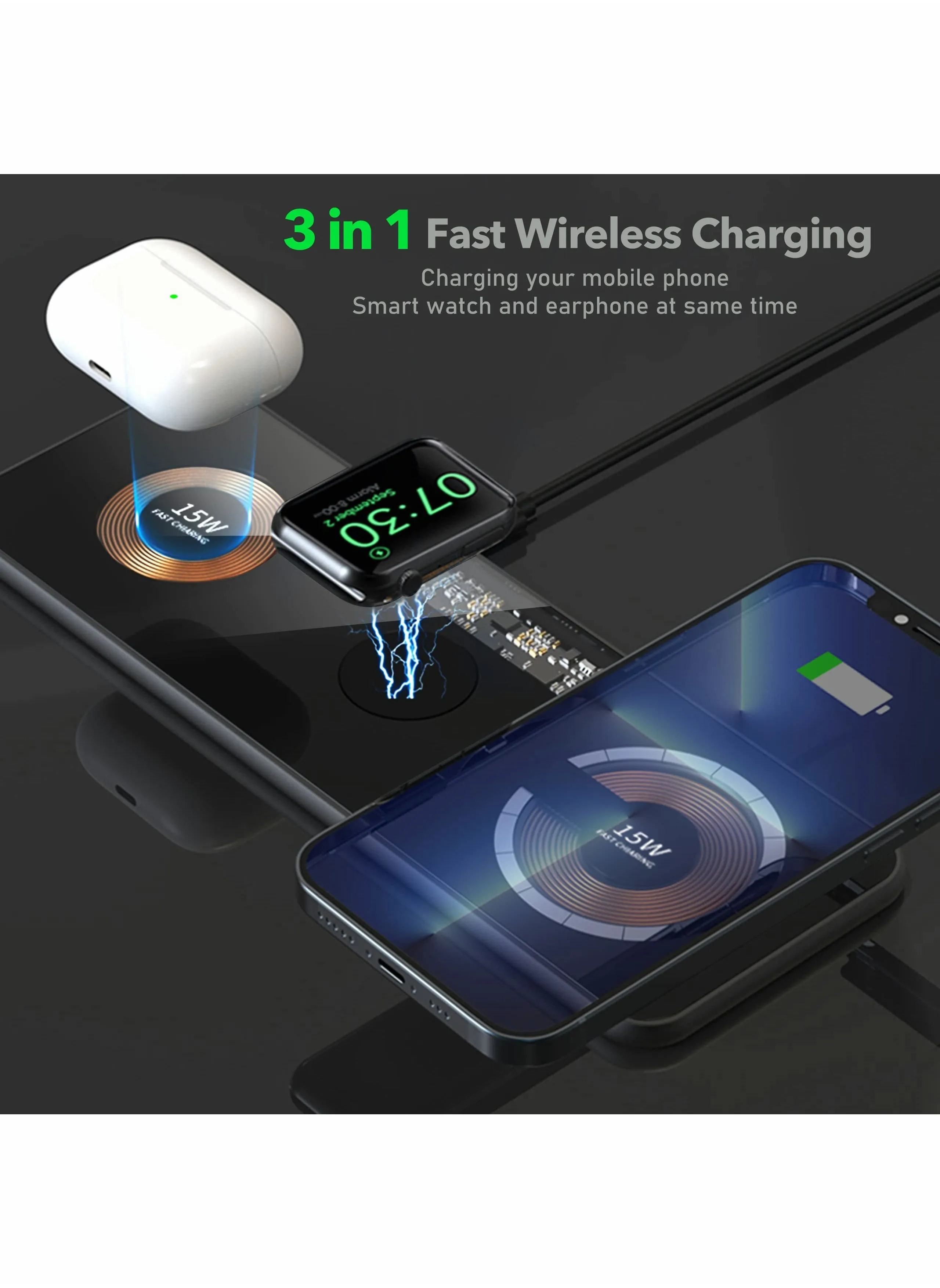 3 in 1 Wireless Charger,Transparent Magnetic Charging Station,Fast Wireless Charging Pad for iPhone 14/13/12/Pro/Max/SE,AirPods Pro,for iWatch,for Samsung Galaxy Phones(Adapter Included)-2