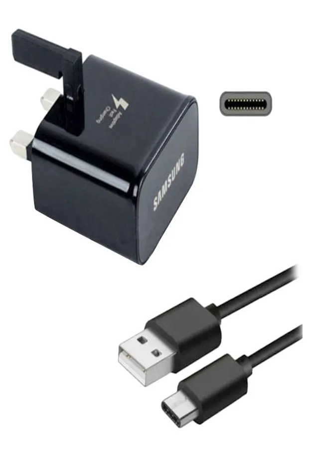 شاحن سريع بـ3 سنون مع كابل USB Type-C أسود/فضي-1