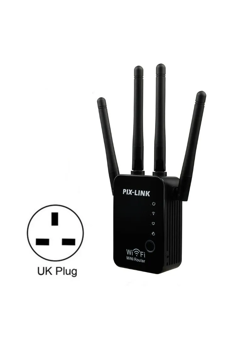 300M Wireless WR16 Repeater 4-Antenna Wifi Signal BoosterBlack English Rules (UK) Black English Rules (UK)-1