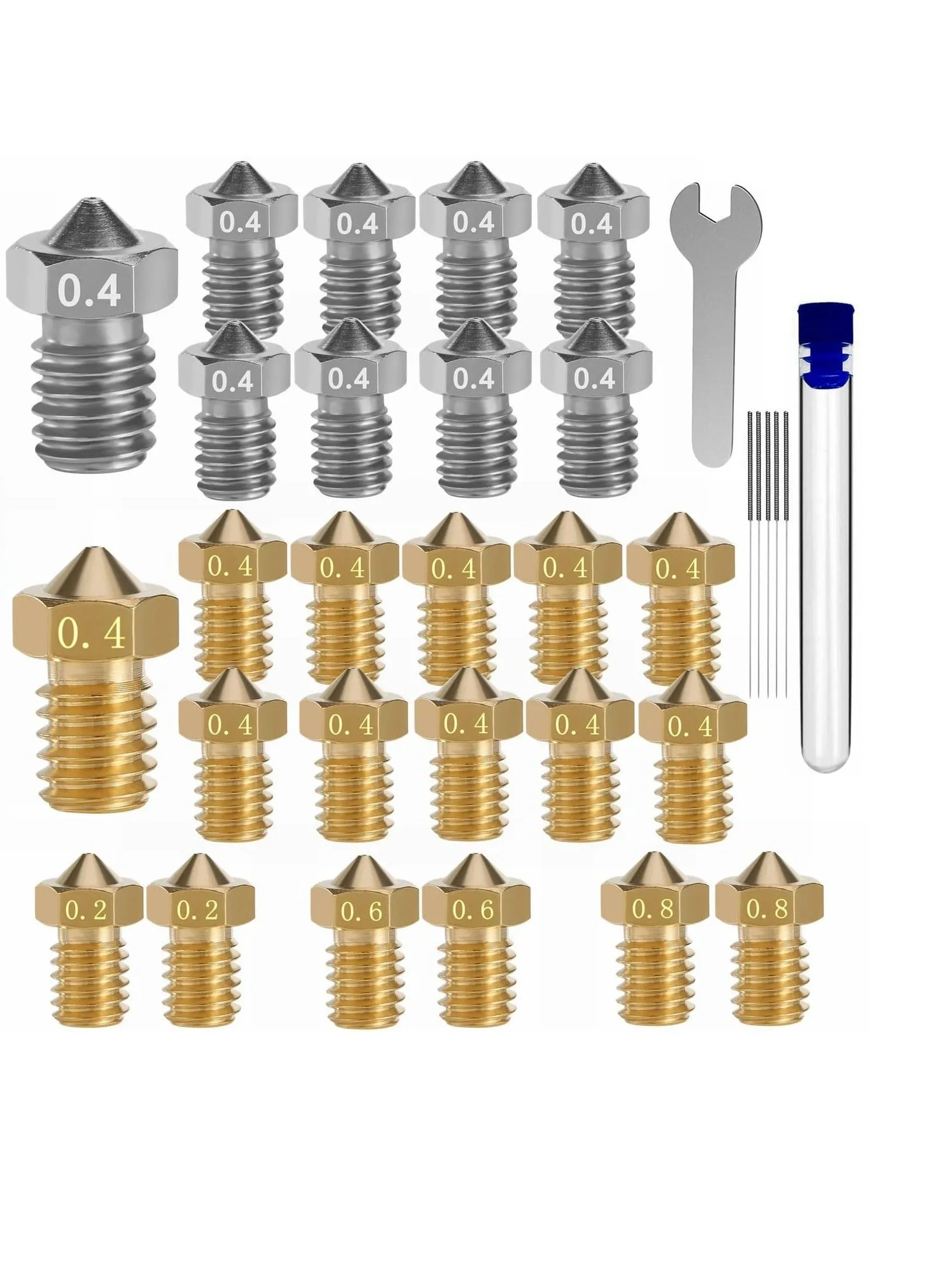 30PCS 3D Printer Nozzles Cleaning Kit, M6 Out Thread for v6 Nozzle V5 and 5 Pcs 0.35mm Stainless Steel Needles1pcs 7mm Spanner-1