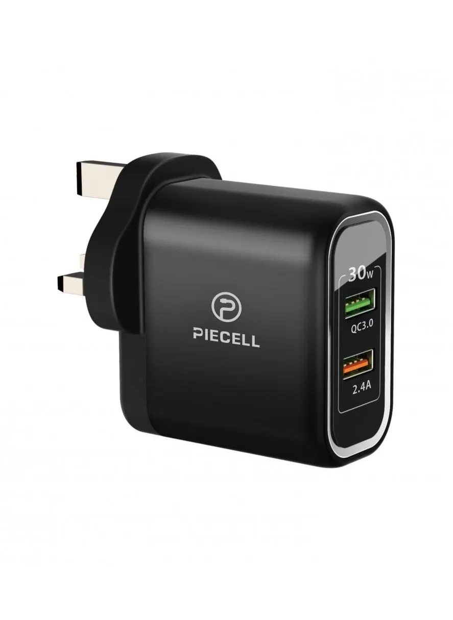 شاحن جداري منفذين USB سريع 30W, منفذ QC3.0 ومنفذ 2.4A, أسود-1