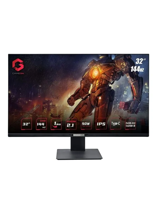 شاشة الألعاب GAMEON مقاس 32 بوصة UHD 144 هرتز 1ms 3840x2160 4k Flat IPS 90W Hdmi 2.1 شاشة الألعاب مع USB Type C Gsync و FreeSync (تدعم PS5) أسود أبيض-1