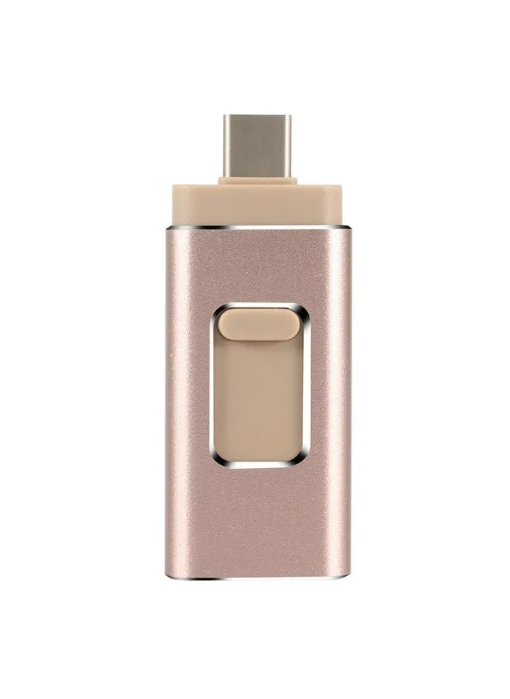 32GB USB Flash Drive, Shock Proof 3-in-1 External USB Flash Drive, Safe And Stable USB Memory Stick, Convenient And Fast Metal Body Flash Drive, Gold Color (Type-C Interface + apple Head + USB Local)-1