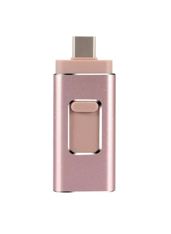 32GB USB Flash Drive, Shock Proof 3-in-1 External USB Flash Drive, Safe And Stable USB Memory Stick, Convenient And Fast Metal Body Flash Drive, Rose Gold (Type-C Interface + apple Head + USB)-1