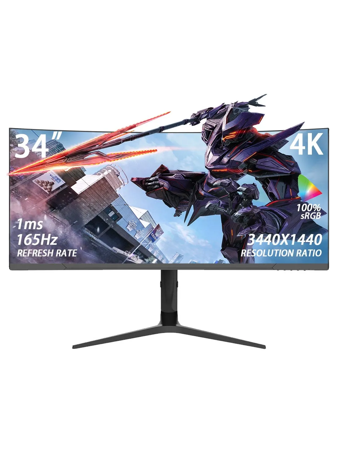 شاشة منحنية 34 بوصة WQHD، 165 هرتز، 4K، VA، AMD FreeSync، شاشة كمبيوتر قابلة لضبط الارتفاع، 1 مللي ثانية (MPRT)، منحنى 1500R، FreeSync Premium، شاشة LED، نسبة تباين عالية، واجهة HDMI وDP، عرض واسع بال-1