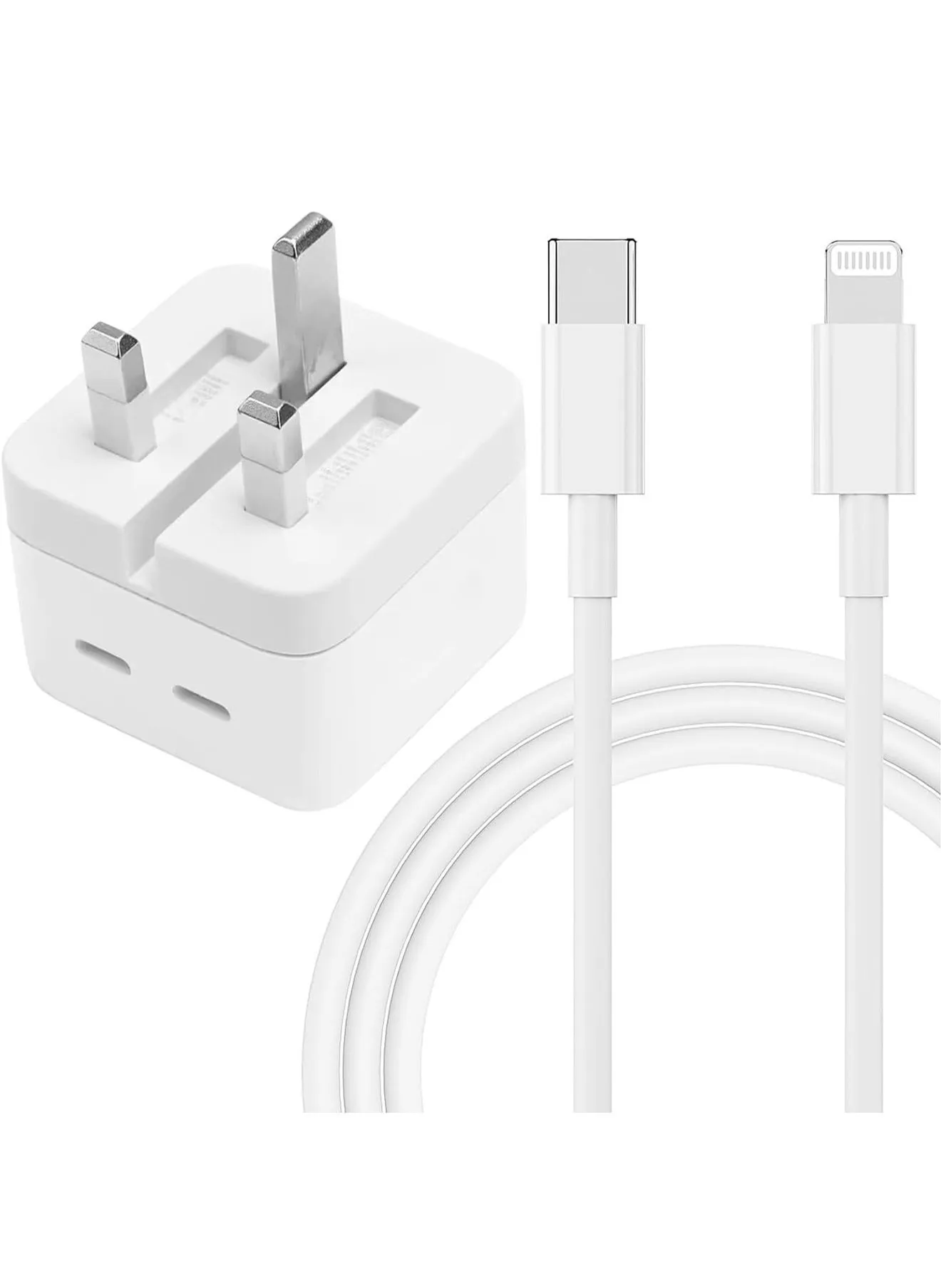 شاحن سريع مزدوج USB C بقوة 35 وات، شاحن حائط PD3.0 مع كابل Type C إلى Lighting متوافق مع iPhone 16/15/14 Max Pro/13 Pro/13 Pro Max/12/11/SE 3، iPad Pro--أبيض-1