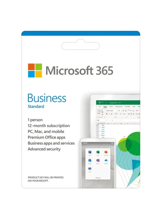 ترخيص مفتاح منتج 365 Business Standard لمستخدم واحد أو جهاز كمبيوتر واحد أو جهاز Mac (5 أجهزة كمبيوتر/Mac + 5 أجهزة لوحية + 5 أجهزة محمولة لشخص واحد)-1