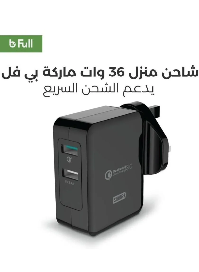 شاحن 36 واط سريع 3.0 شاحن USB مزدوج أسود-1