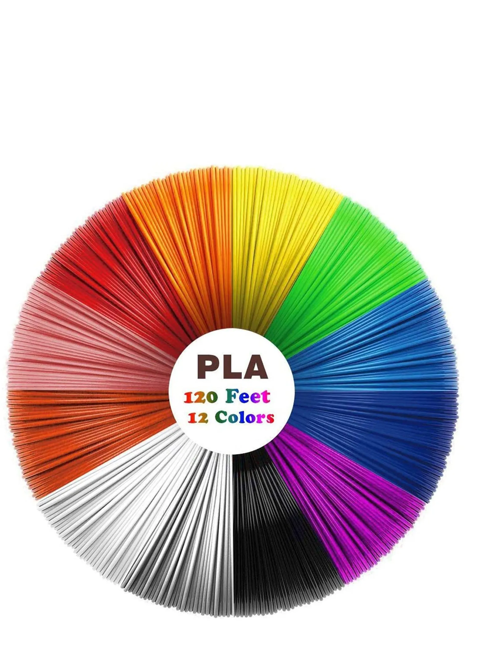 3D Pen Filament Refills PLA, 12 Colors 1.75mm 10 Feet لكل Color بإجمالي 120 طابعة طباعة عالية الجودة للأكثر ذكاءً-1