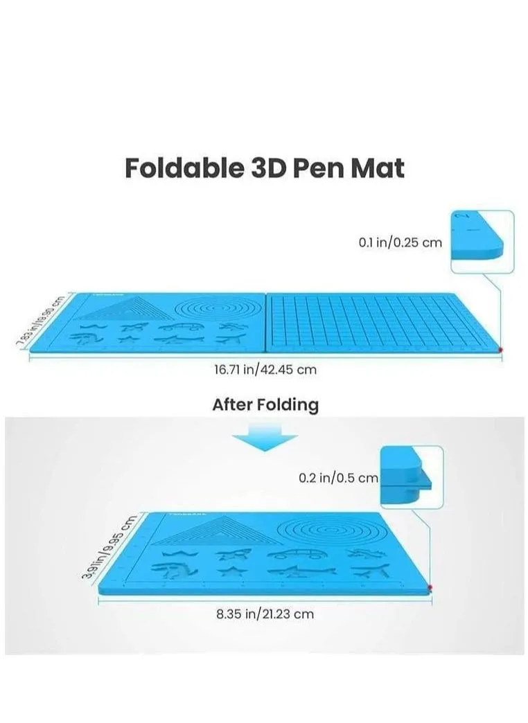 حصيرة طباعة أقلام ثلاثية الأبعاد 3D مقاومة للحرارة من السيليكون مع نقوش، تصميم قابل للطي باللون الأزرق، أدوات رسم أقلام ثلاثية الأبعاد مع 4pcs واقيات أصابع، للأطفال-2