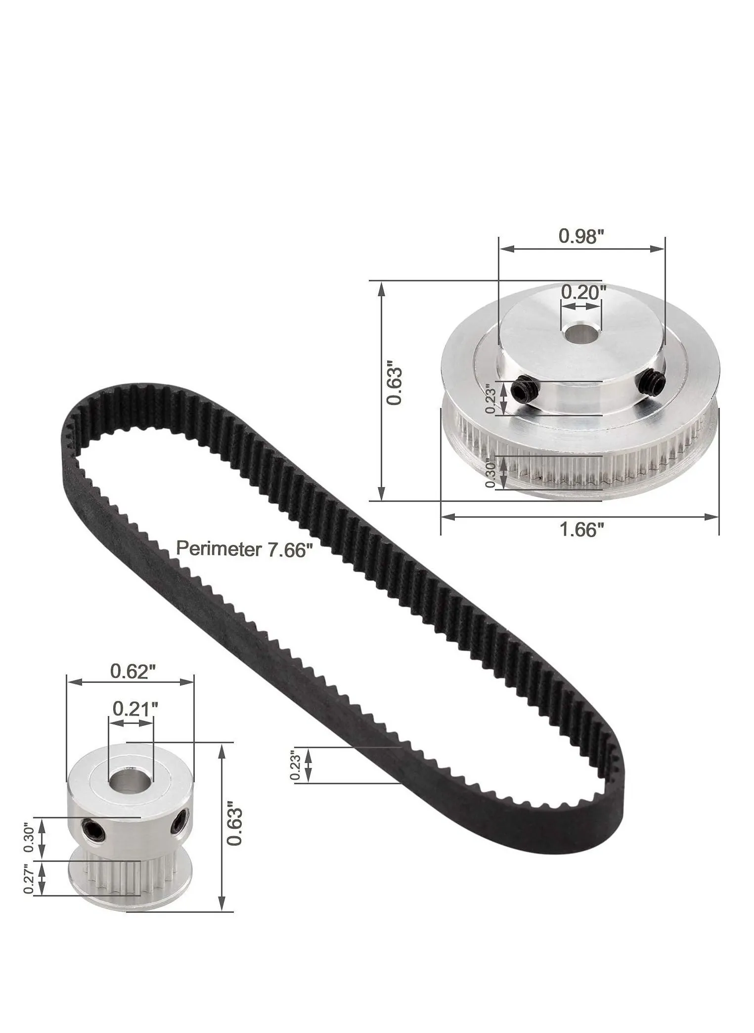 3D Printer Aluminum Timing Belt Pulley Wheel, 2 Kit GT2 Synchronous Wheel 20 & 60 Teeth 5mm Bore, with pcs Length 200mm Width 6mm (bore (2pcs a Set))-2