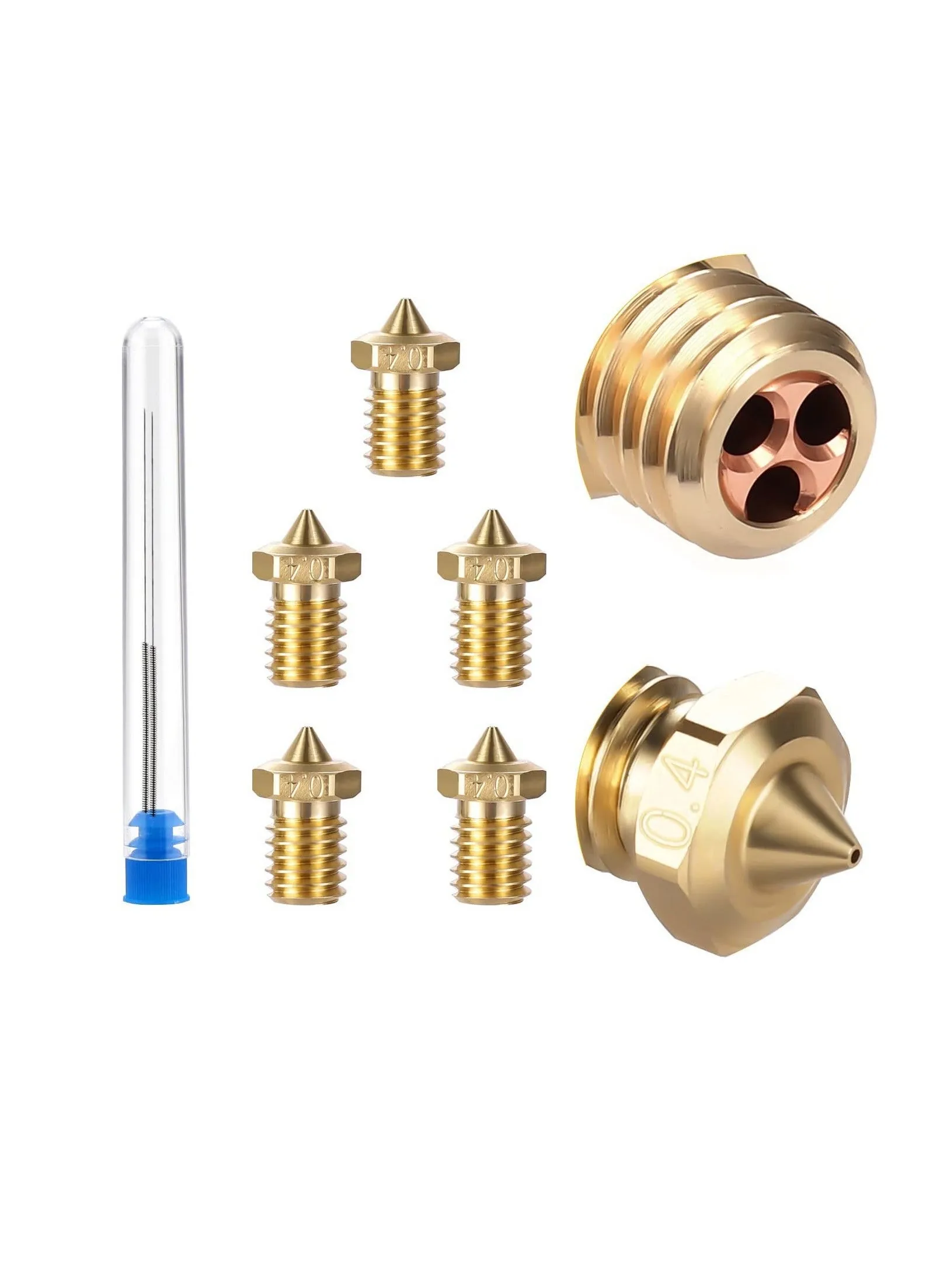 3D Printer Nozzles Extruder for V5 V6 0.4mm 1.75mm Filament High FlowContains 5pcs Copper Nozzle with 2pcs Steel Needle Packed Storage Box Parts-1